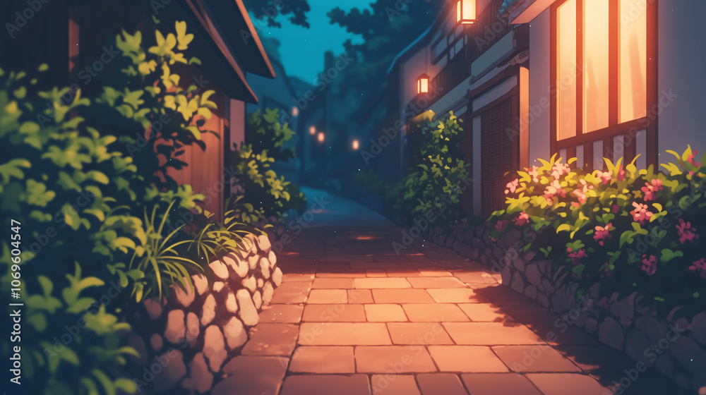 Fototapeta premium Tranquil Evening Stroll Through a Japanese Street