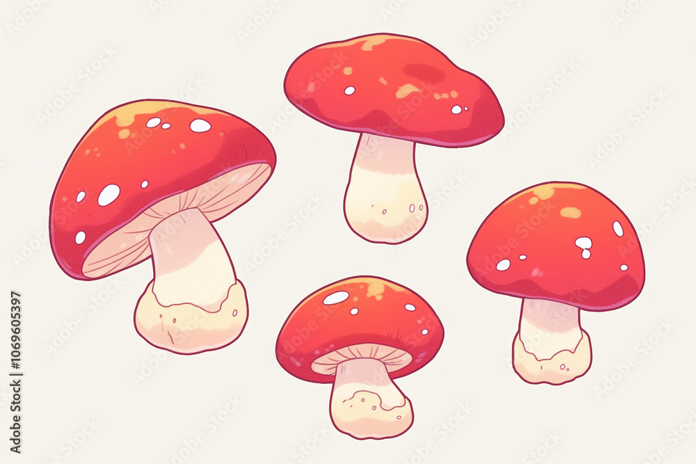 Cute Red Mushroom Illustration - Digital Art Cute Red Mushroom Illustration - Digital Art