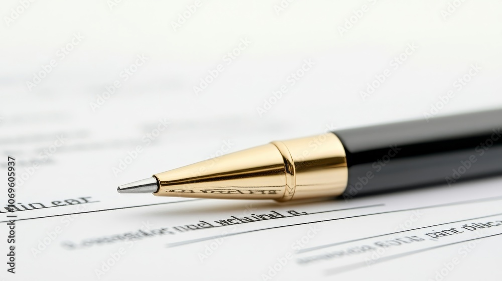 Elegant Pen Resting on a Document for Signing Elegant Pen Resting on a Document for Signing