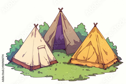 Camping Tents in a Lush Forest Setting