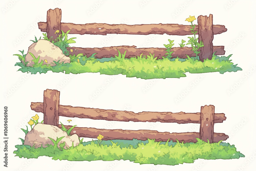 Obraz premium Rustic Wooden Fence with Grassy Field
