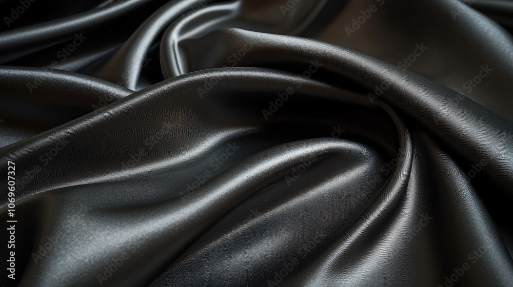 Fototapeta premium Smooth Black Fabric with Elegant Drapes and Textures