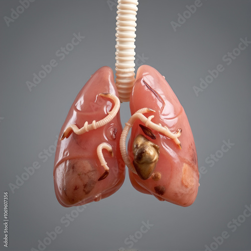 Sheep lung parasitized by lung worms photo