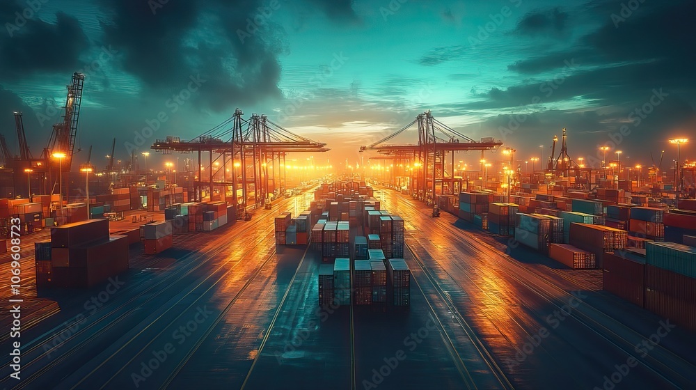 Fototapeta premium AI technology enhances global logistics by optimizing supply chains and streamlining international shipping networks.
