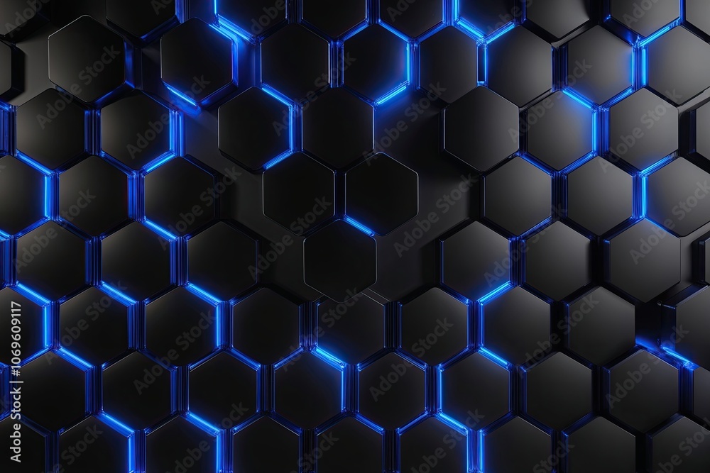 Futuristic Black Hexagonal Aluminum with Blue Glowing Patterns and Accents Background Texture Futuristic Black Hexagonal Aluminum with Blue Glowing Patterns and Accents Background Texture