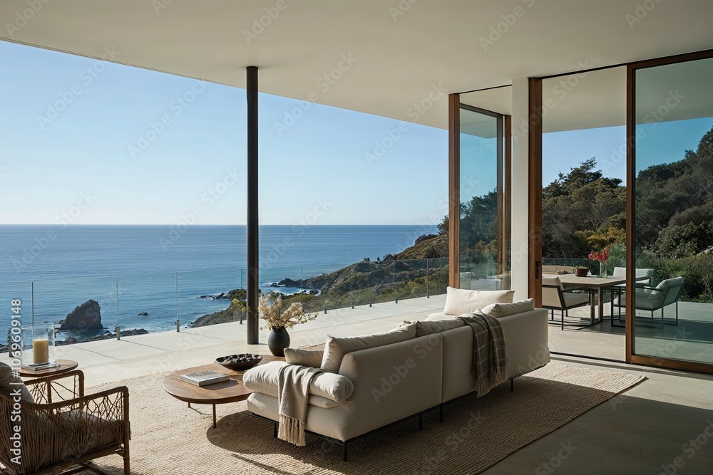 Fototapeta premium Luxury Coastal Getaway with Minimalist Design and Breathtaking Ocean Views