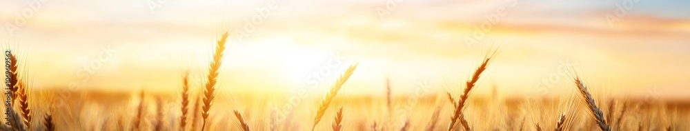 Golden Wheat Field at Sunrise with Warm Glow Golden Wheat Field at Sunrise with Warm Glow
