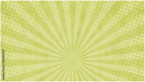 水彩風水玉入り集中線・緑