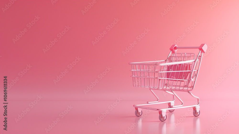 Generative AI pink shopping cart on pink background minimalist Generative AI pink shopping cart on pink background minimalist