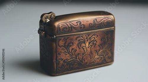 An antique lighter set against a white background is traditionally linked with smoking.