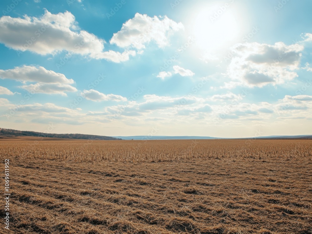 Sunlit Field with Dry Grass and Clouds Sunlit Field with Dry Grass and Clouds