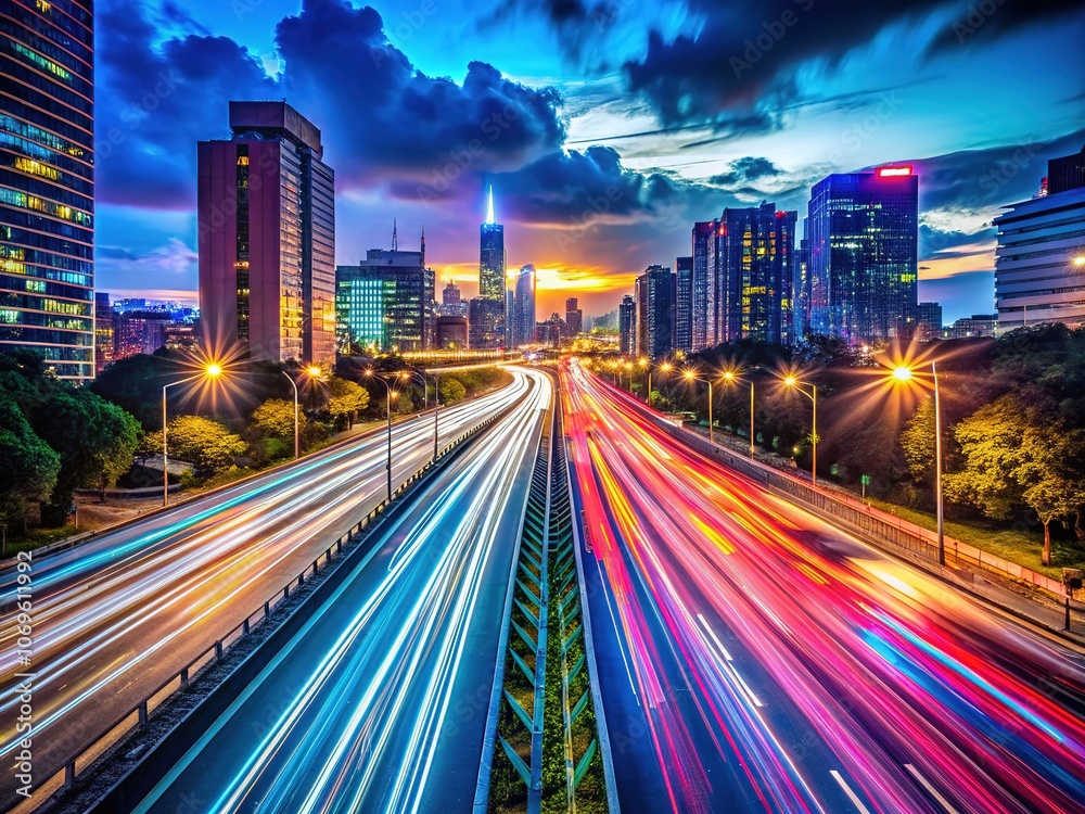 Fototapeta premium Abstract City Night Highway Lights - Motion Blur