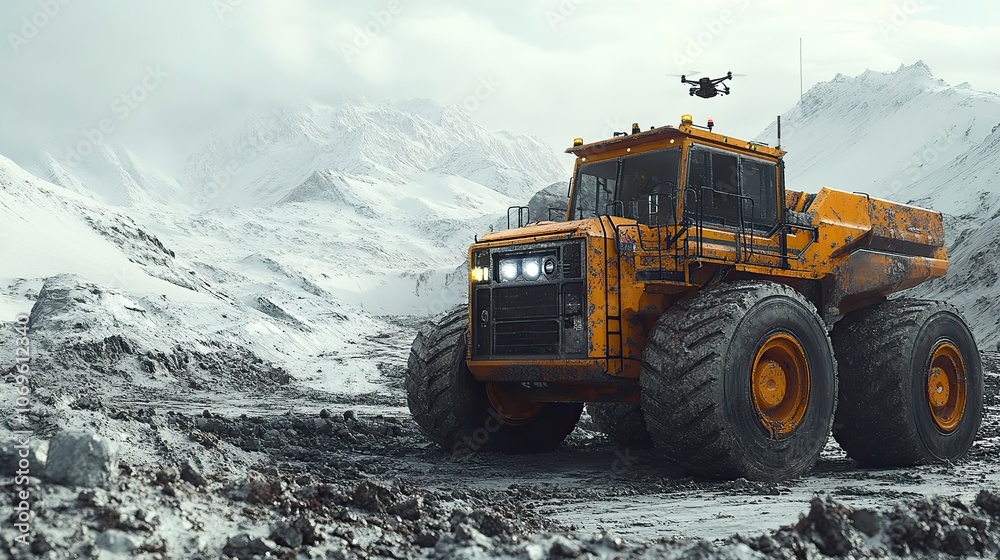 An automated mining operation utilizes excavators and drones to enhance efficiency in mineral exploration. An automated mining operation utilizes excavators and drones to enhance efficiency in mineral exploration.