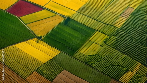 Rich Tapestry of Agricultural Fields Seen from the Sky, Showcasing the Diverse Colors and Textures of Rural Farmland_093
