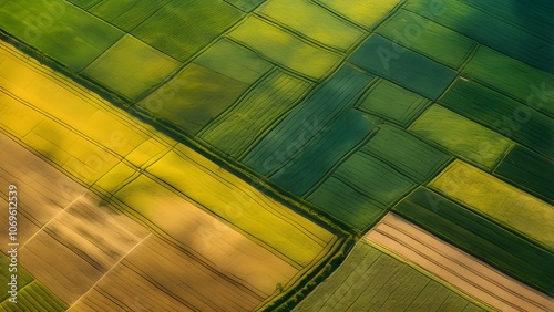 Rich Tapestry of Agricultural Fields Seen from the Sky, Showcasing the Diverse Colors and Textures of Rural Farmland_096