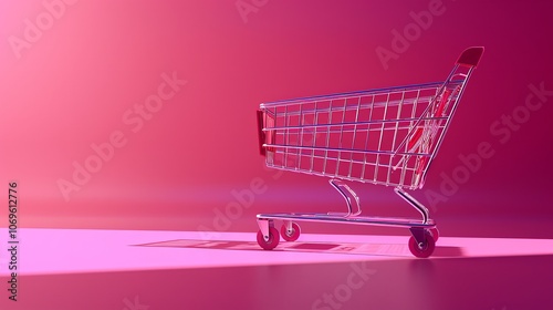 Generative AI Viva magenta color shopping cart on magenta photo