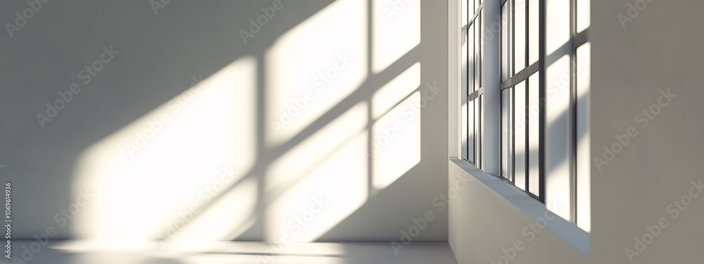 Empty Wihte Studio Room with Light Through Side Window, White Room with Shadow Empty Wihte Studio Room with Light Through Side Window, White Room with Shadow