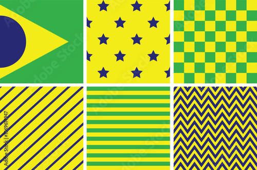 Ilustracao vetor Pattern Brazillian Patterns, simetric, plaid, stripe, xadrez, estampa, pique nique, copa do mundo, brazil, brasileiro, verde e amarelo, plano de fundo, wallpaper, conjunto, futebol