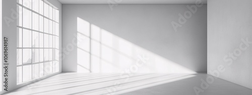 Empty Wihte Studio Room with Light Through Side Window, White Room with Shadow