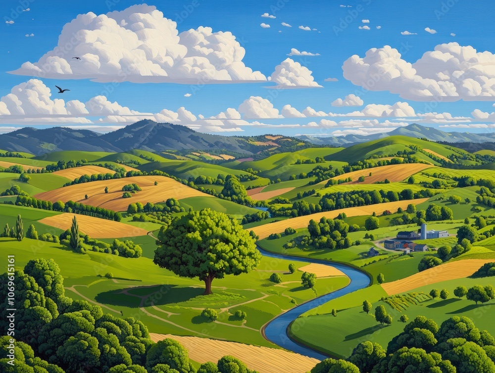 Fototapeta premium Explore the Serene Beauty of Rolling Hills and Blue Skies