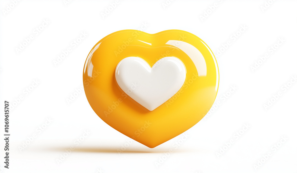 A yellow speech bubble with white heart icon A yellow speech bubble with white heart icon
