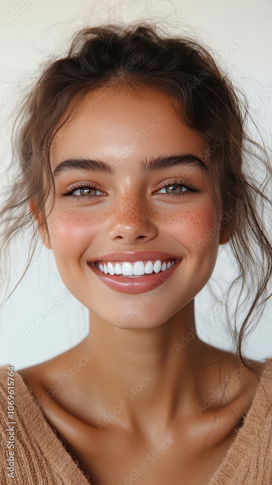 radiant portrait capturing a joyful young indian model with a brilliant smile set against a pristine white background emphasizing the beauty of dental health with clear details and bright lighting radiant portrait capturing a joyful young indian model with a brilliant smile set against a pristine white background emphasizing the beauty of dental health with clear details and bright lighting
