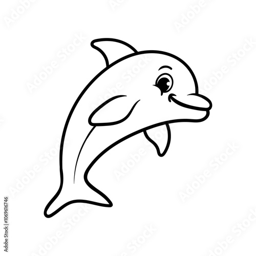 fun dolphin cartoon character logo isolated drawing coloring line art style sketch classic vintage design illustration