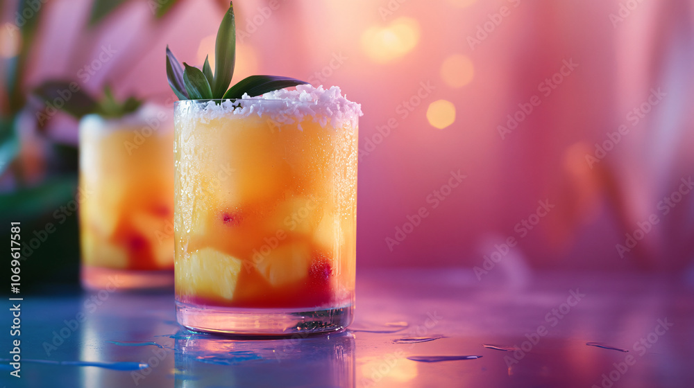 Tropical fruit punch with pineapple and coconut. Tropical fruit punch with pineapple and coconut.