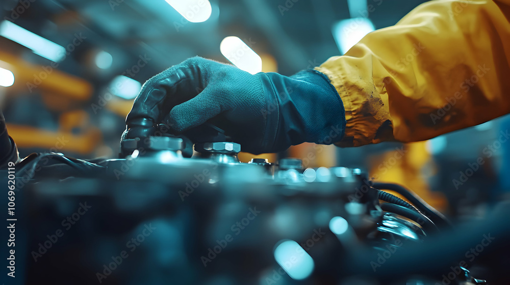 Close-up of Mechanic's Hand Working on Engine, Automotive, Repair, Maintenance, Industry, Factory Close-up of Mechanic's Hand Working on Engine, Automotive, Repair, Maintenance, Industry, Factory