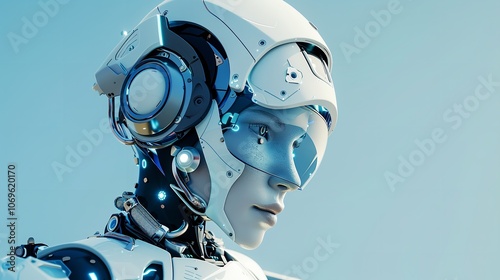 Illustration of a female robot on a blue background.