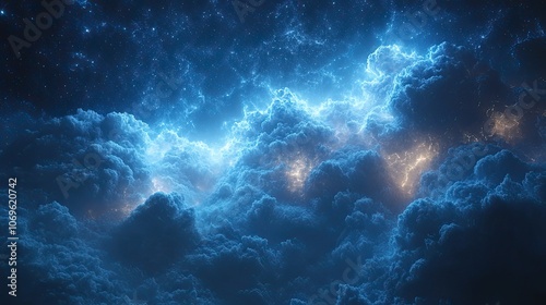 Blue lightning bolts frame a cloud design, creating a mystical and energetic effect perfect for fantasy-themed content.