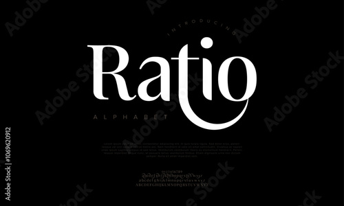 Ratio typography beauty fashion elegant minimalist serif italic fonts decorative wedding vintage retro logos. Minimal luxury font alphabet logo. Vector illustration