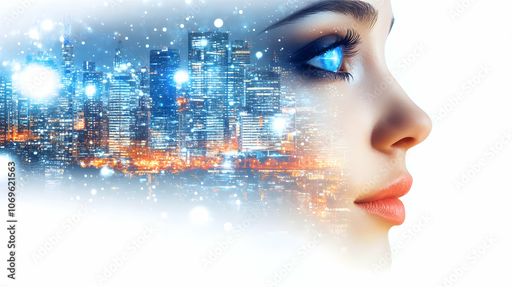Woman with Cityscape in Her Eye, female, girl, eyes, face, portrait Woman with Cityscape in Her Eye, female, girl, eyes, face, portrait