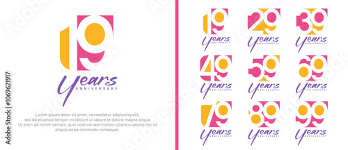 anniversary logo set. vector design orange and pink color can be use for celebration moment