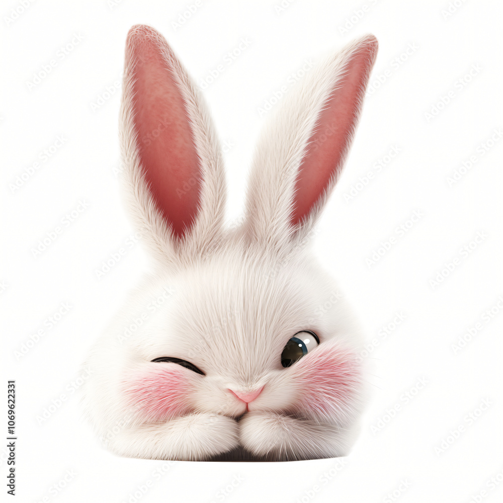 A cute white rabbit with fluffy fur on a white background, small and adorable, with big ears and a playful expression A cute white rabbit with fluffy fur on a white background, small and adorable, with big ears and a playful expression