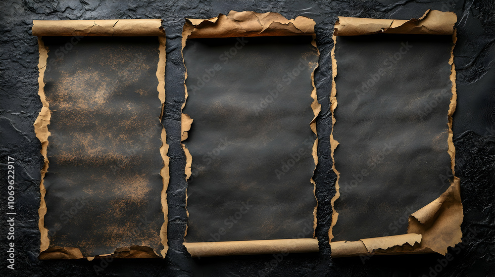 Three Old Scrolls Mockup, old paper, parchment, manuscript, antique, aged