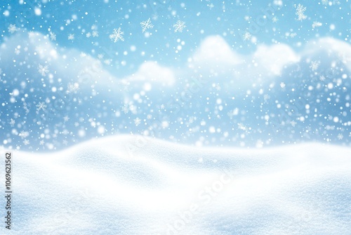 Abstract Snowfall Vector Illustration on Light Blue Pastel Background with Copy Space