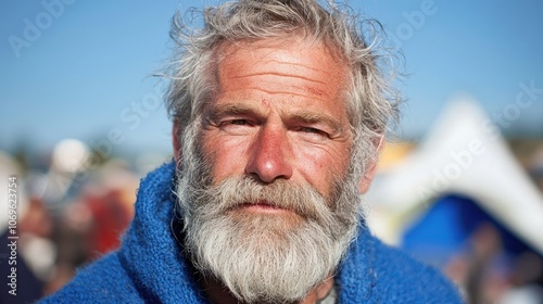 Weathered Man with Beard in Outdoor Setting