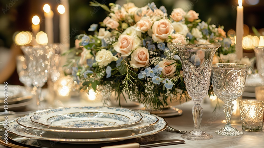 Elegant Table Setting in Luxurious Restaurant Ambiance Elegant Table Setting in Luxurious Restaurant Ambiance