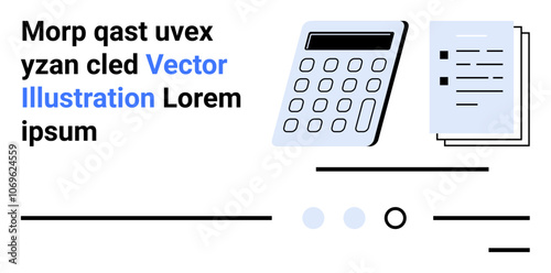 Calculator, documents, lines, and dots. Ideal for financial tasks, office work, accounting, bookkeeping, calculations data entry and reports Landing page