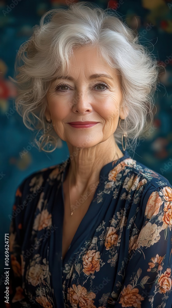 portrait of a joyful senior woman smiling warmly at the camera against a vibrant blue background radiating positivity and confidence celebrating the beauty of aging gracefully portrait of a joyful senior woman smiling warmly at the camera against a vibrant blue background radiating positivity and confidence celebrating the beauty of aging gracefully