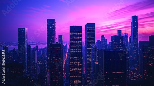 Vibrant Twilight Cityscape with Skyscrapers