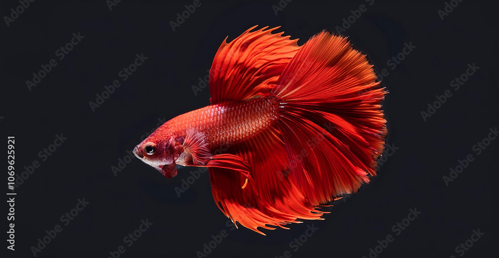 Fototapeta premium Red fighting fish contrasted with a black background.