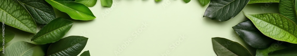 Obraz premium Green Leaf Frame on Soft Background for Nature Ideas