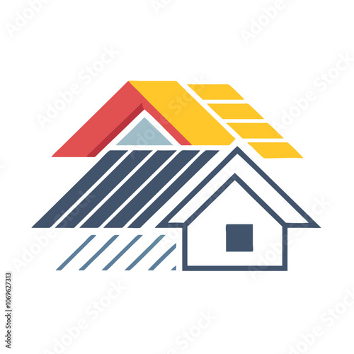 Abstract House Icon with Colorful Roof, Abstract house illustration featuring a multicolored roof, symbolizing construction, real estate, and modern home design concepts.
