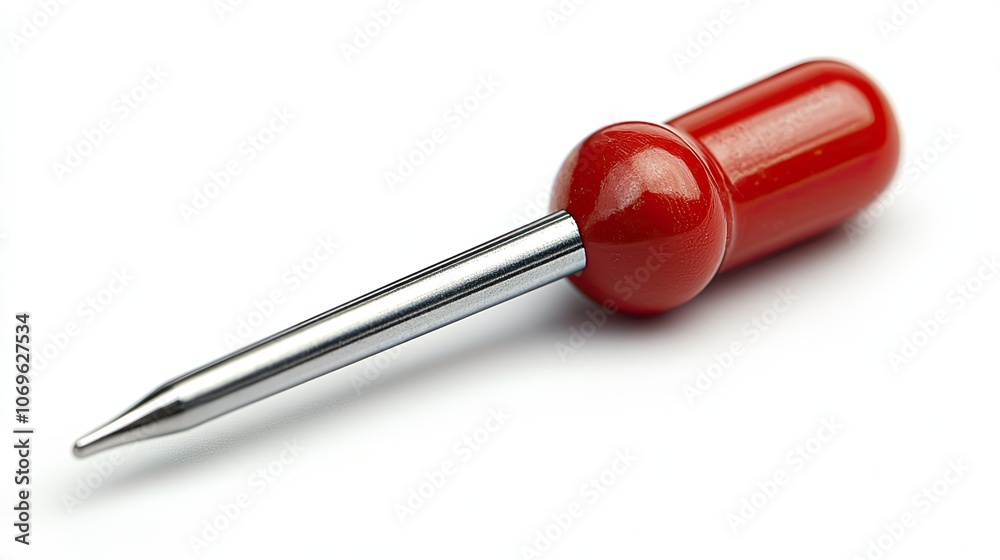 Close-up of a single red push pin, isolated against white with ample copy space for design purposes. Close-up of a single red push pin, isolated against white with ample copy space for design purposes.