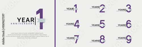 anniversary logo set. vector design purple color and white ribbon can be use for celebration event