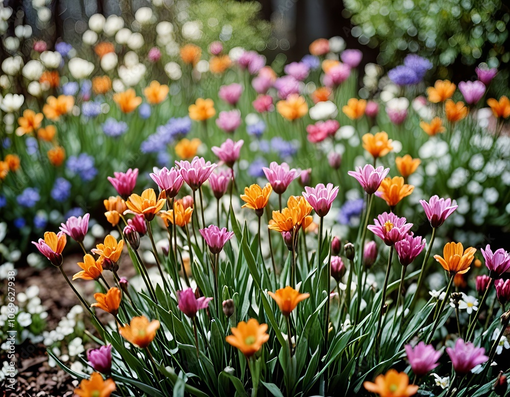 Blurred spring flowers with bokeh in the background. Blurred spring flowers with bokeh in the background.