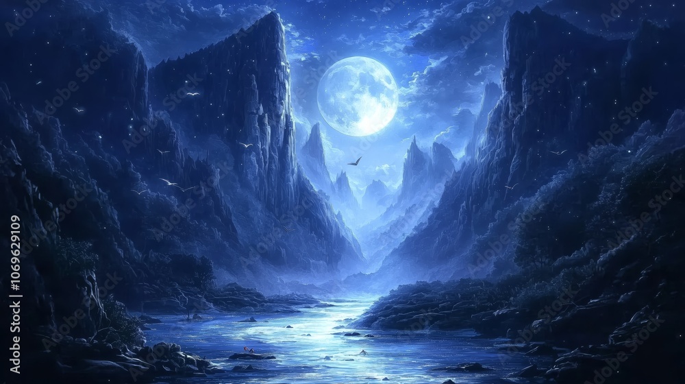 Fototapeta premium Enchanting Fantasy Landscape at Night