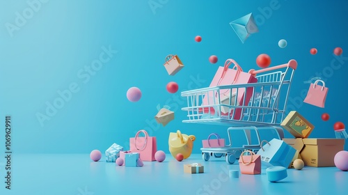 Wallpaper Mural Online shopping illustration with copy space on blue background Torontodigital.ca